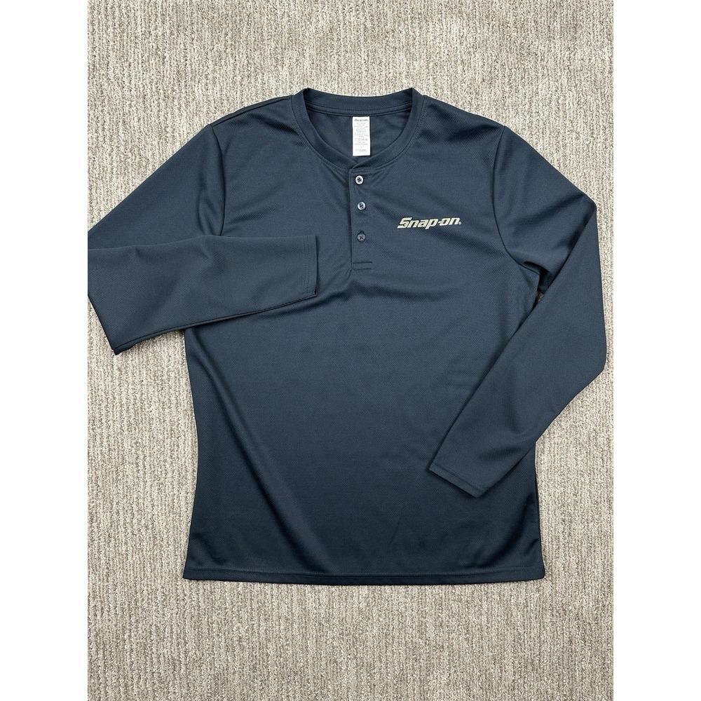 Snap-on Shirt Mens Large Navy Blue Long Sleeve Henley Performance Polyester Work